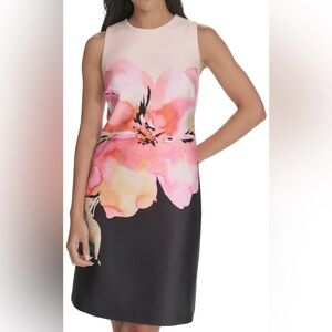 Calvin Klein Peach and Black Floral Midi Dress